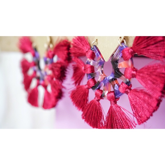 NEW! Acrylic Stud Post Tassel Hoop Earrings - Picture 4 of 11